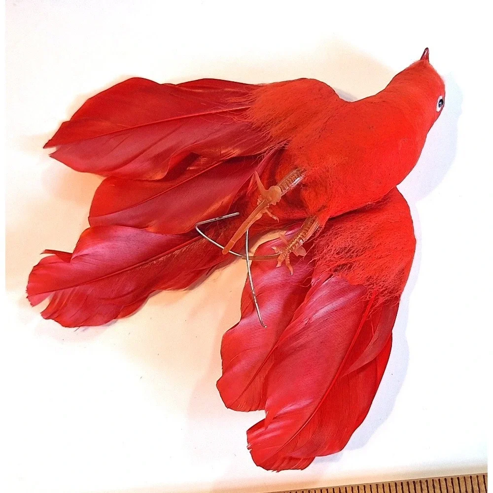 Vintage Red Feathered Bird Floral Picks Set of 3 Christmas Decor Craft Supplies